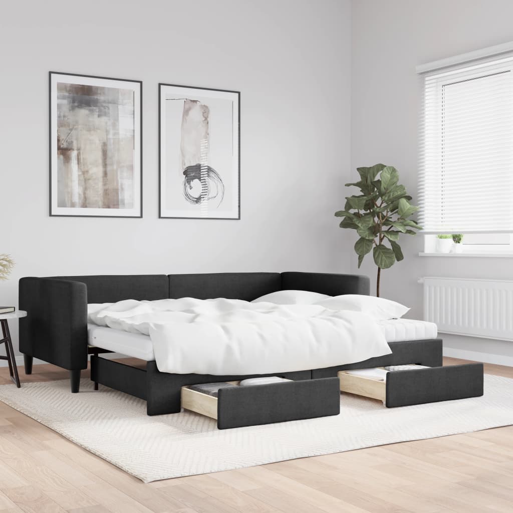 Divano Letto Estraibile con Cassetti Nero 90x200 cm in Tessutocod mxl 82732