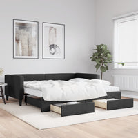 Divano Letto Estraibile con Cassetti Nero 100x200 cm in Tessuto 3196639