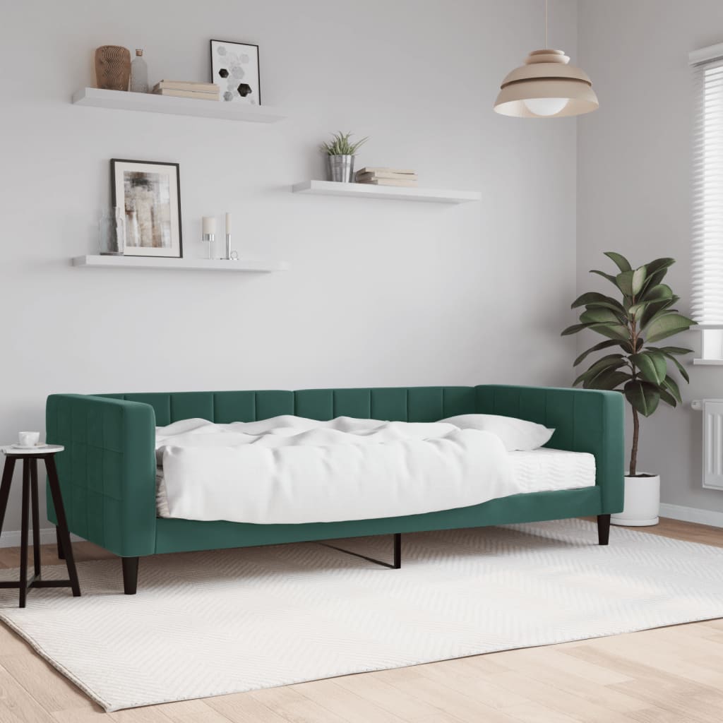 Divano Letto con Materasso Verde Scuro 90x200 cm in Velluto 3196669