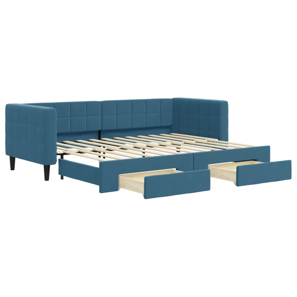 Divano Letto Estraibile con Cassetti Blu 80x200 cm in Vellutocod mxl 82822