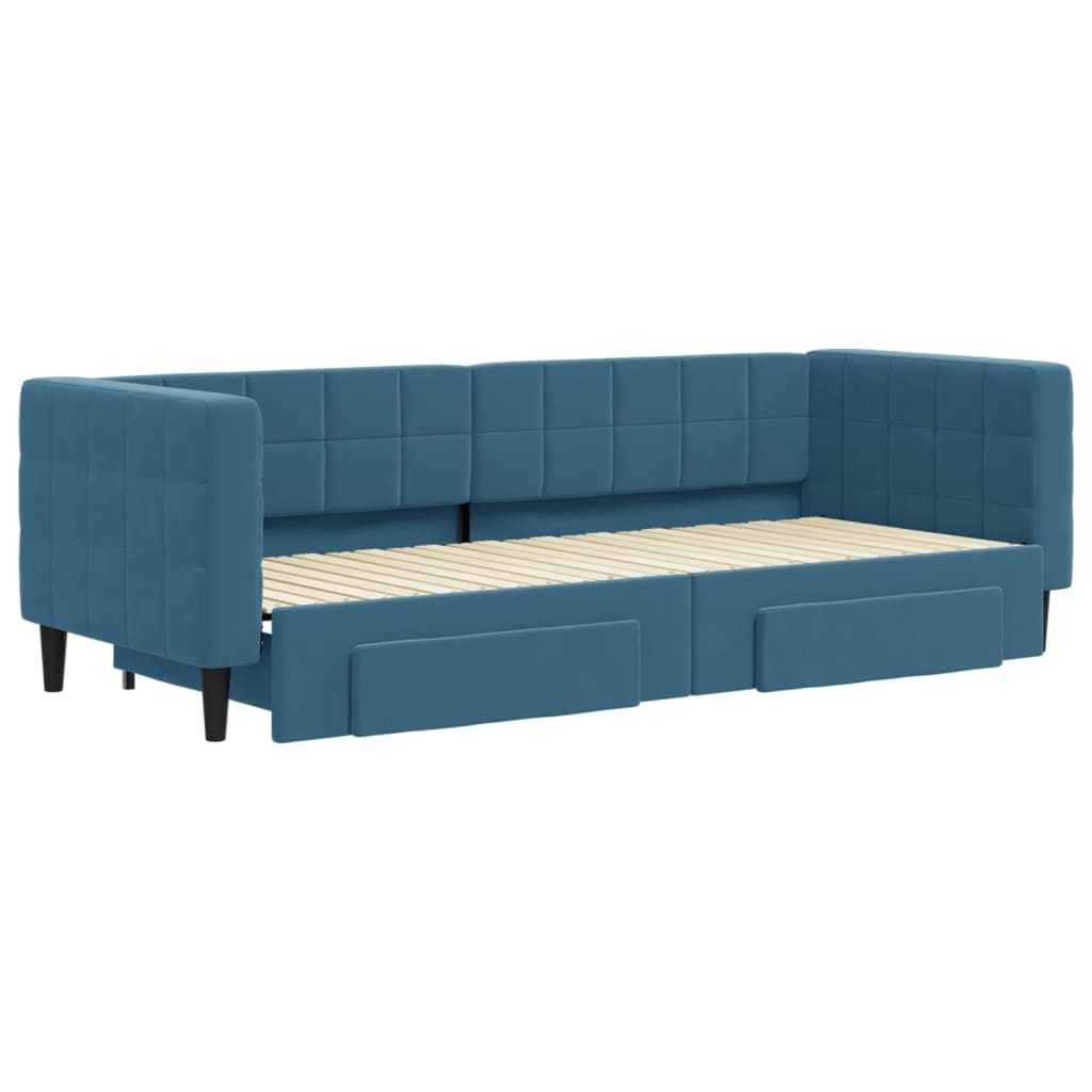 Divano Letto Estraibile con Cassetti Blu 80x200 cm in Vellutocod mxl 82822