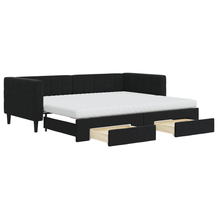 Divano Letto Estraibile con Cassetti Nero 90x200 cm in Velluto 3196767