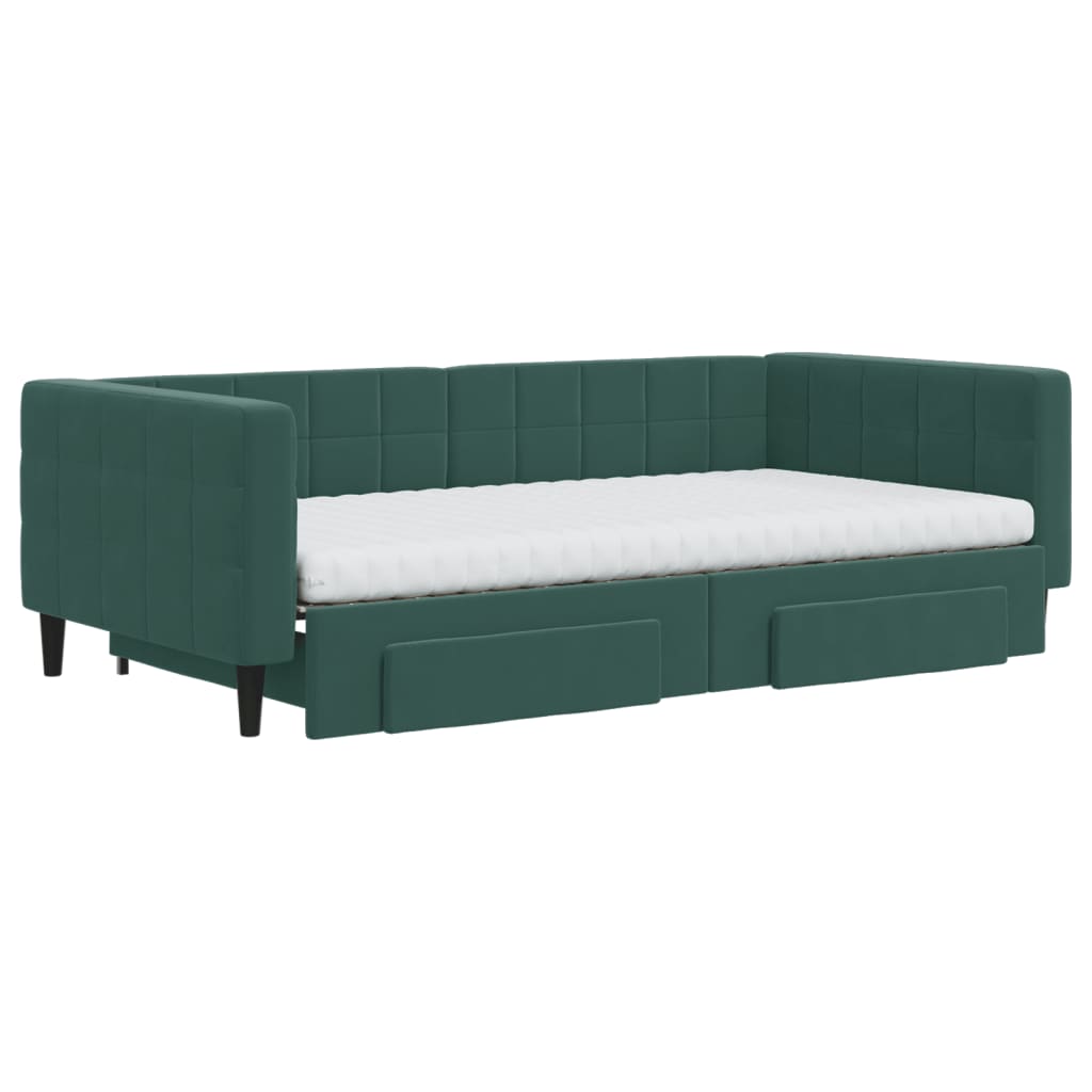 Divano Letto Estraibile Cassetti Verde Scuro 100x200cm Velluto 3196772