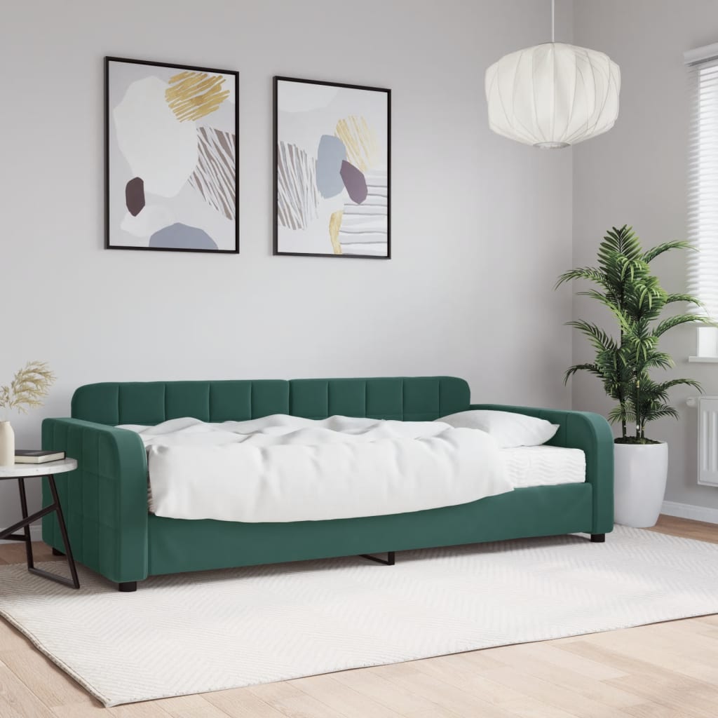 Divano Letto con Materasso Verde Scuro 90x200 cm in Velluto 3196907