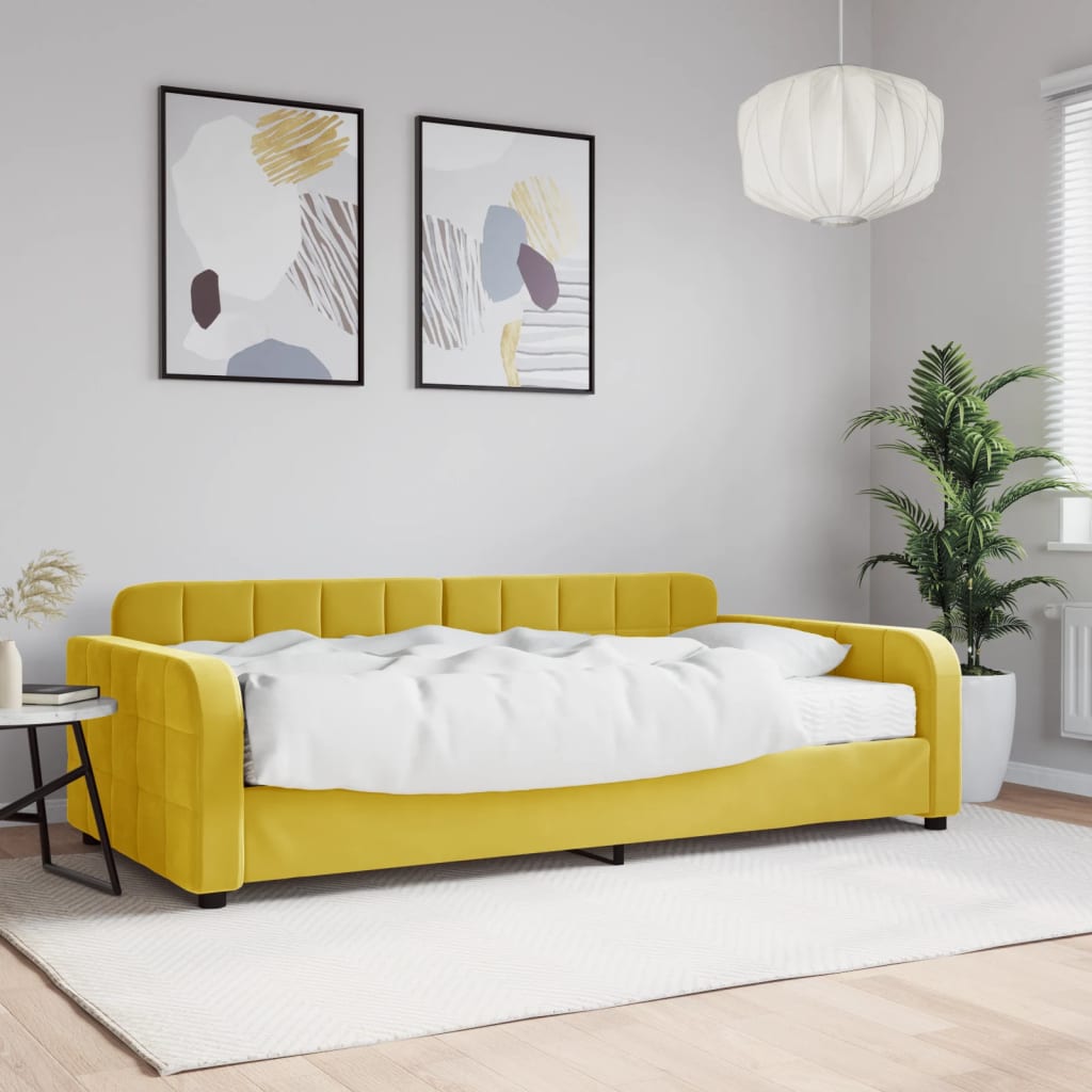 Divano Letto con Materasso Giallo 100x200 cm in Velluto 3196917