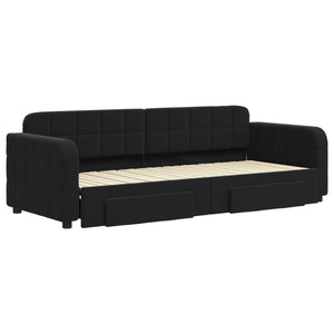 Divano Letto Estraibile con Cassetti Nero 80x200 cm in Velluto 3196974