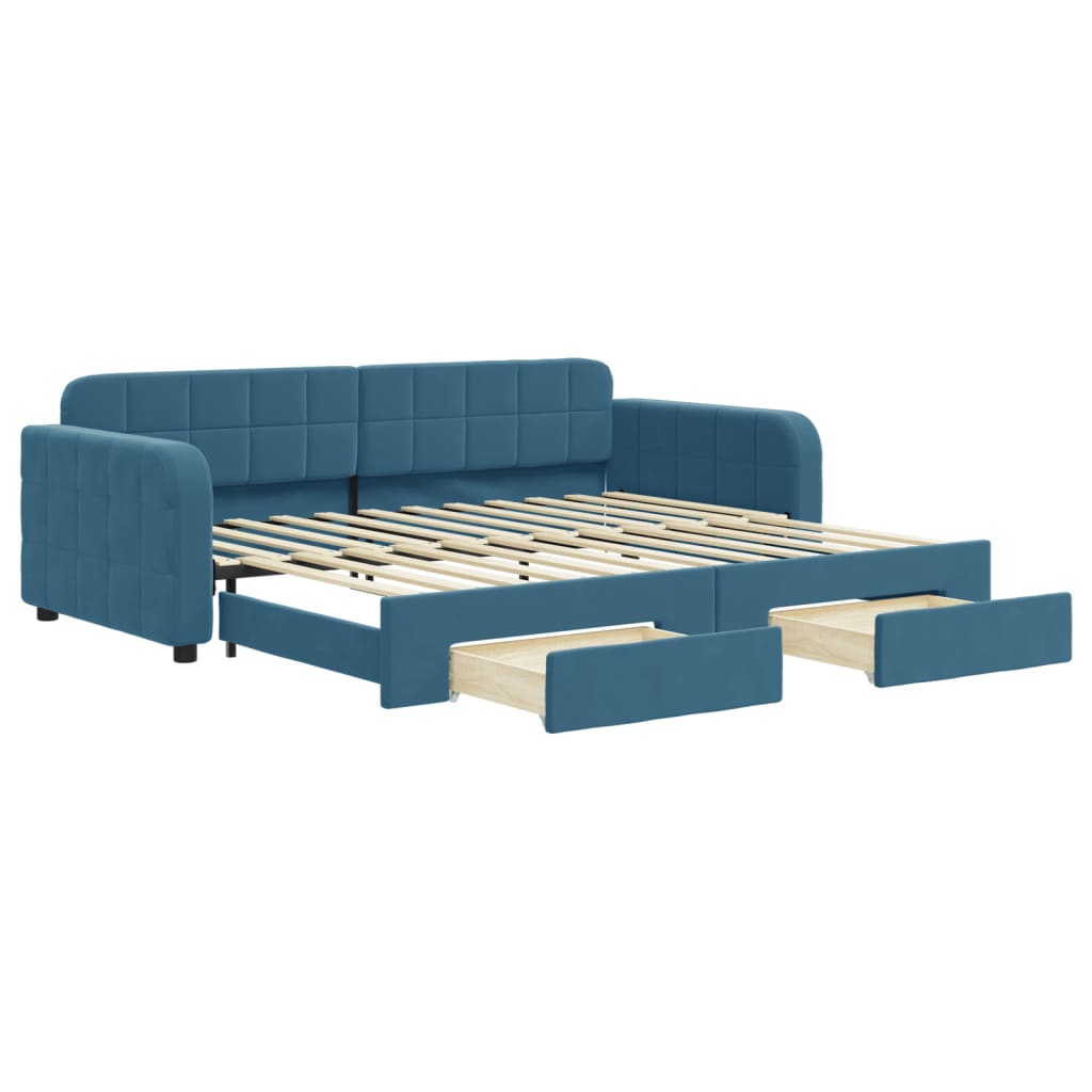 Divano Letto Estraibile con Cassetti Blu 90x200 cm in Velluto 3196976