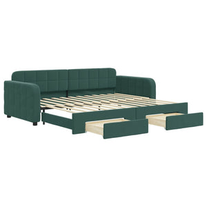 Divano Letto Estraibile Cassetti Verde Scuro 90x200cm Velluto 3196979