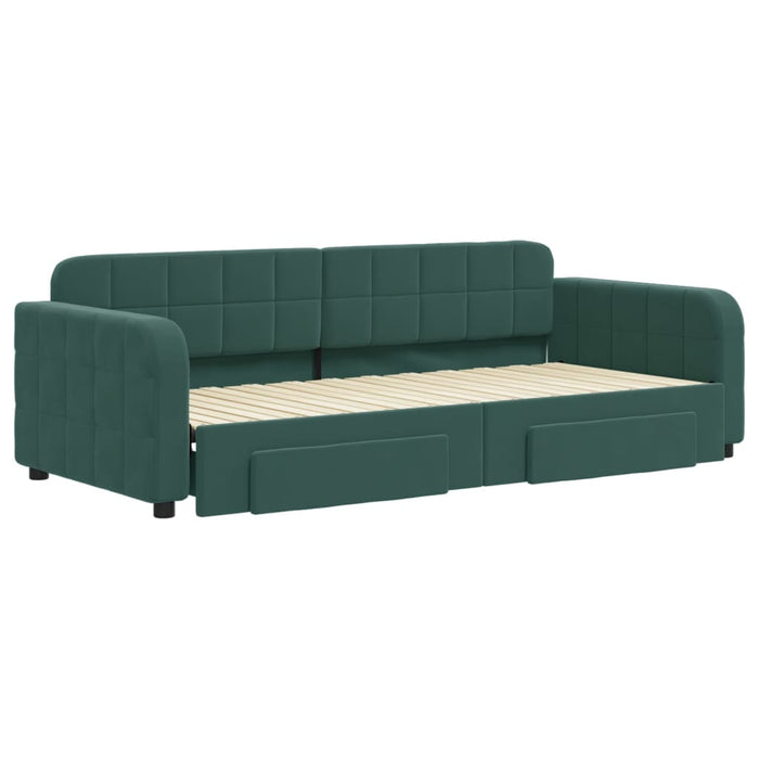 Divano Letto Estraibile Cassetti Verde Scuro 90x200cm Velluto 3196979