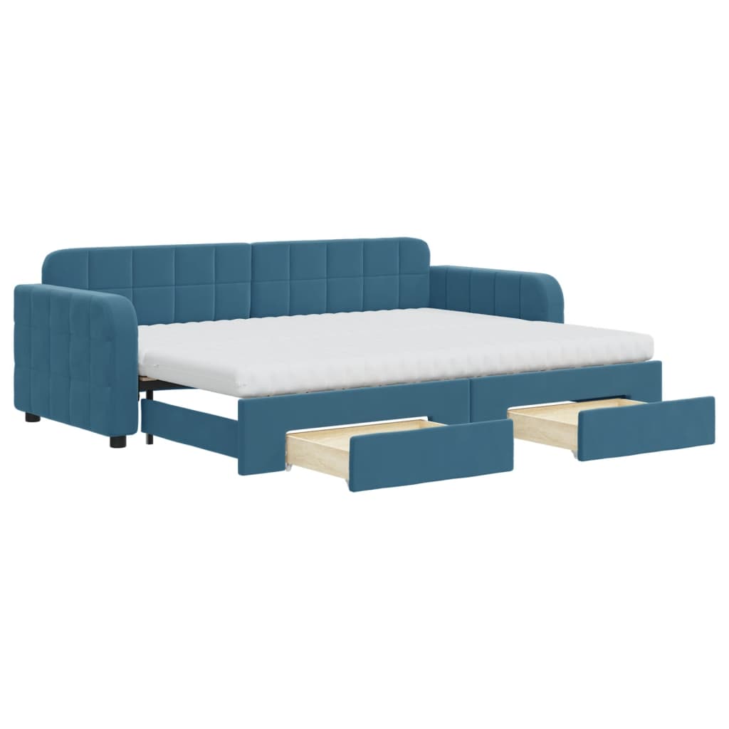 Divano Letto Estraibile con Cassetti Blu 80x200 cm in Vellutocod mxl 87758