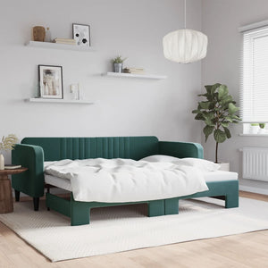 Divano Letto con Letto Estraibile Verde Scuro 90x200cm Velluto 3197065