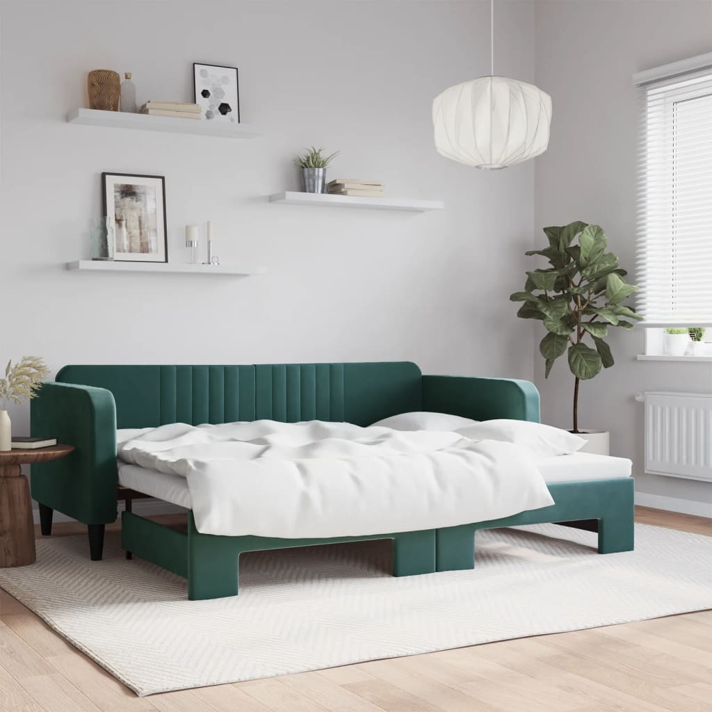 Divano Letto con Letto Estraibile Verde Scuro 90x200cm Vellutocod mxl 82662