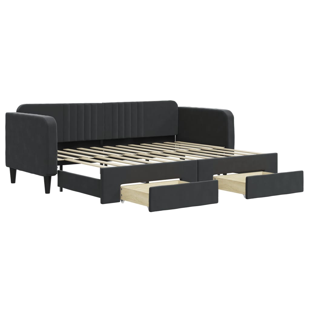 Divano Letto Estraibile con Cassetti Nero 80x200 cm in Vellutocod mxl 82718