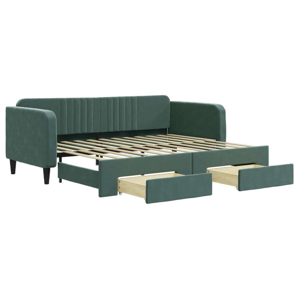 Divano Letto Estraibile Cassetti Verde Scuro 90x200cm Velluto 3197113