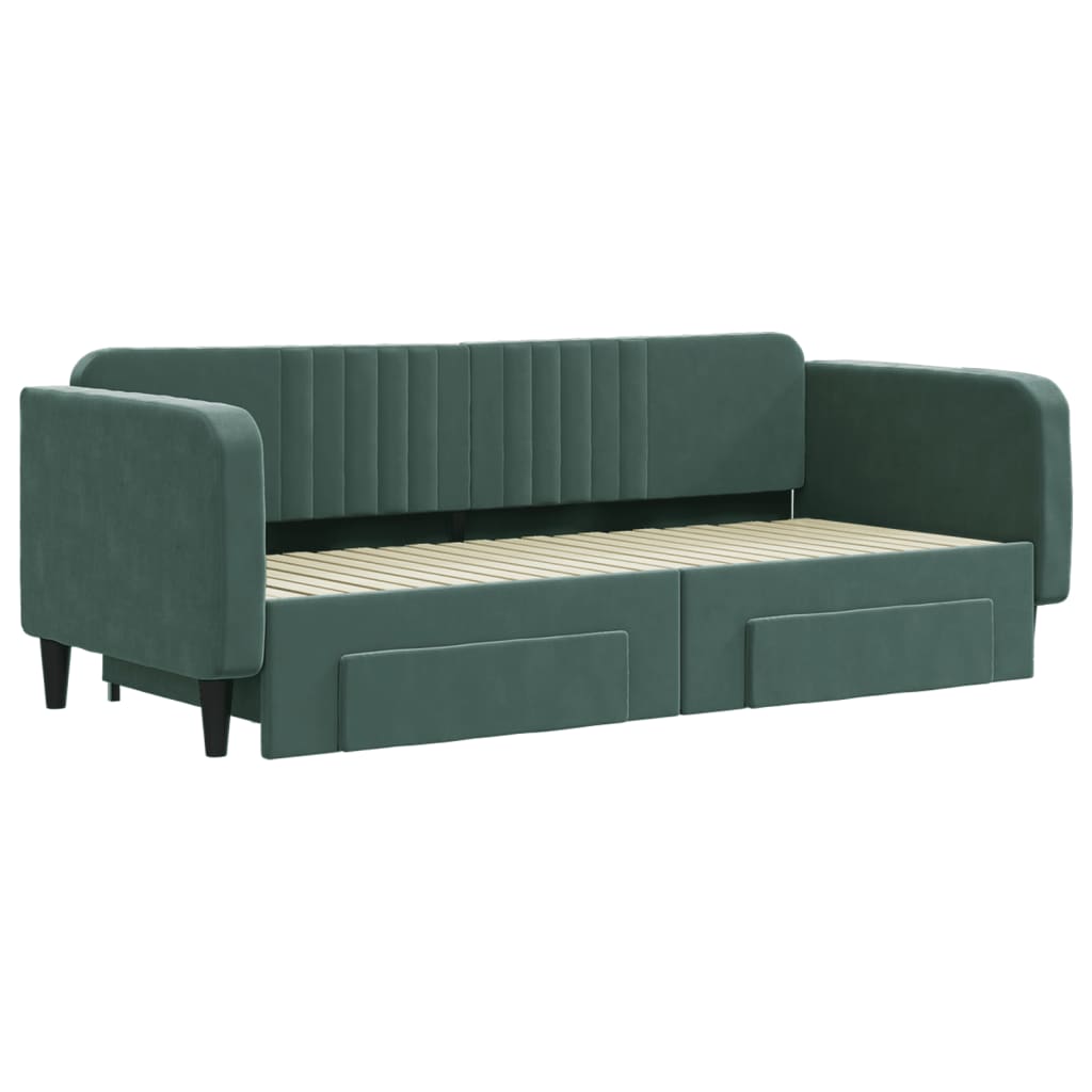 Divano Letto Estraibile Cassetti Verde Scuro 90x200cm Velluto 3197113