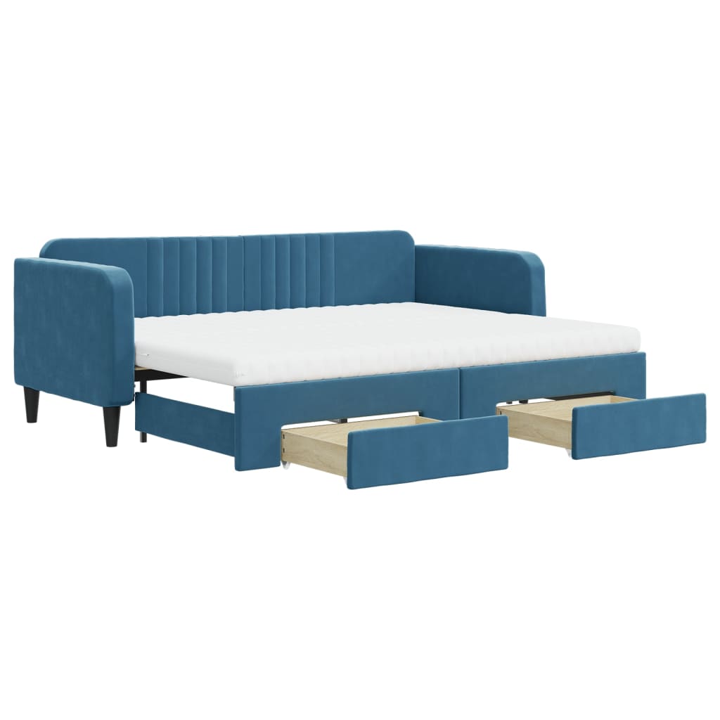 Divano Letto Estraibile con Cassetti Blu 80x200 cm in Velluto 3197127