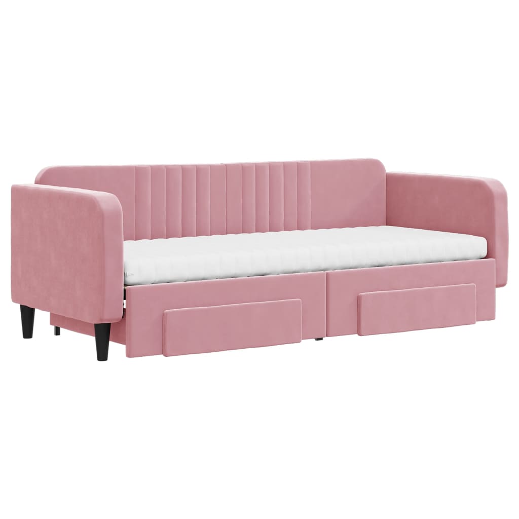 Divano Letto Estraibile con Cassetti Rosa 80x200 cm Velluto 3197131