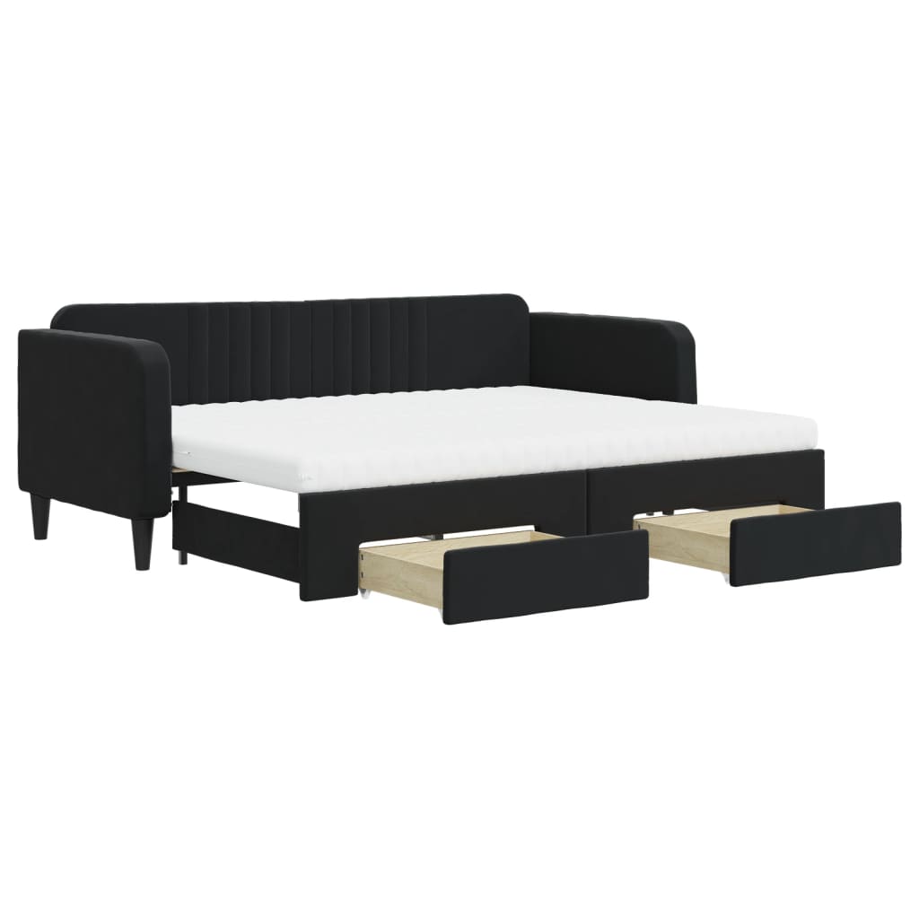 Divano Letto Estraibile con Cassetti Nero 80x200 cm in Vellutocod mxl 130647