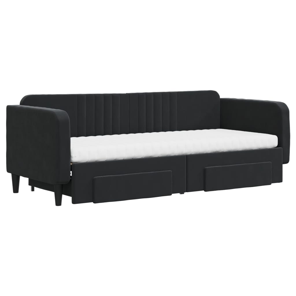 Divano Letto Estraibile con Cassetti Nero 80x200 cm in Vellutocod mxl 130647