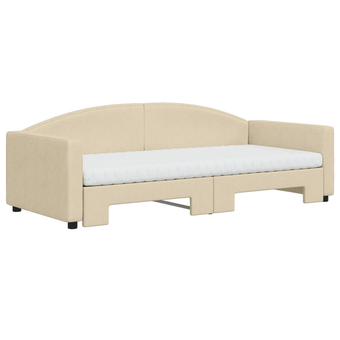 Divano Letto Estraibile con Materassi Crema 90x200 cm Tessuto 3197210