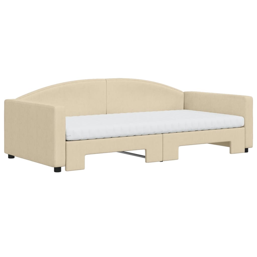 Divano Letto Estraibile con Materassi Crema 100x200 cm Tessuto 3197215