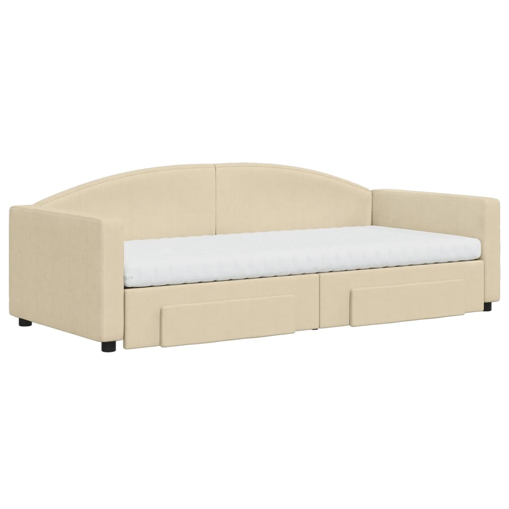 Divano Letto Estraibile con Cassetti Crema 90x200 cm in Tessuto 3197246