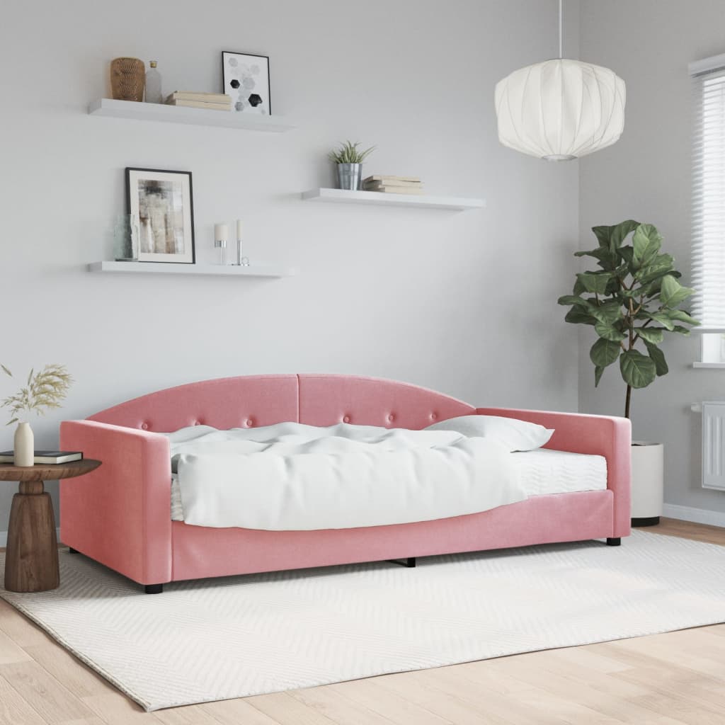 Divano Letto con Materasso Rosa 100x200 cm in Velluto 3197287