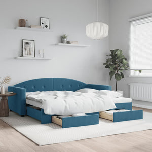 Divano Letto Estraibile con Cassetti Blu 90x200 cm in Velluto 3197348