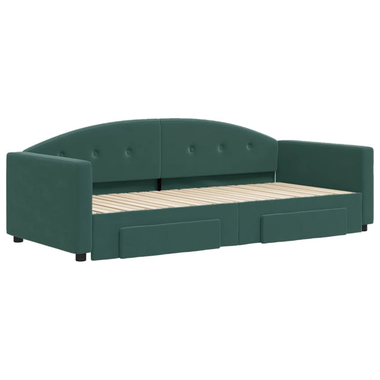 Divano Letto Estraibile Cassetti Verde Scuro 90x200cm Velluto 3197351