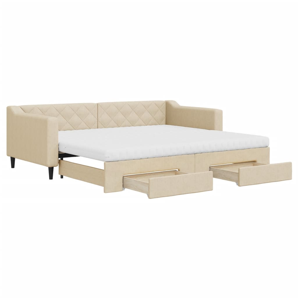 Divano Letto Estraibile con Cassetti Crema 90x200 cm in Tessuto 3197484