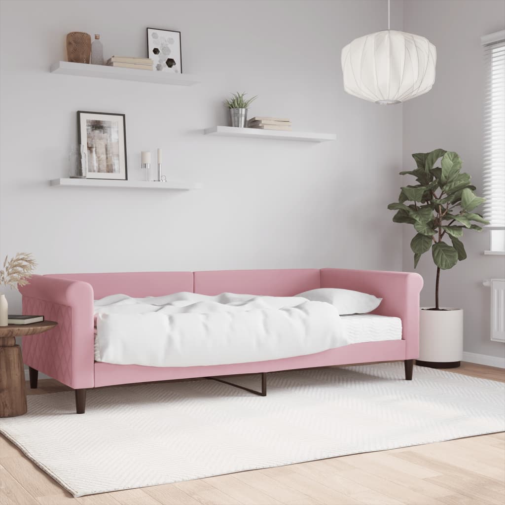 Divano Letto con Materasso Rosa 90x200 cm in Velluto 3197750