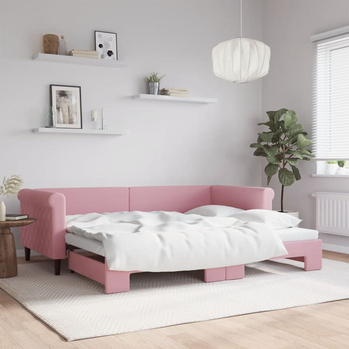 Divano Letto con Letto Estraibile Rosa 90x200 cm in Velluto 3197774