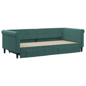 Divano Letto Estraibile Cassetti Verde Scuro 90x200cm Velluto 3197821