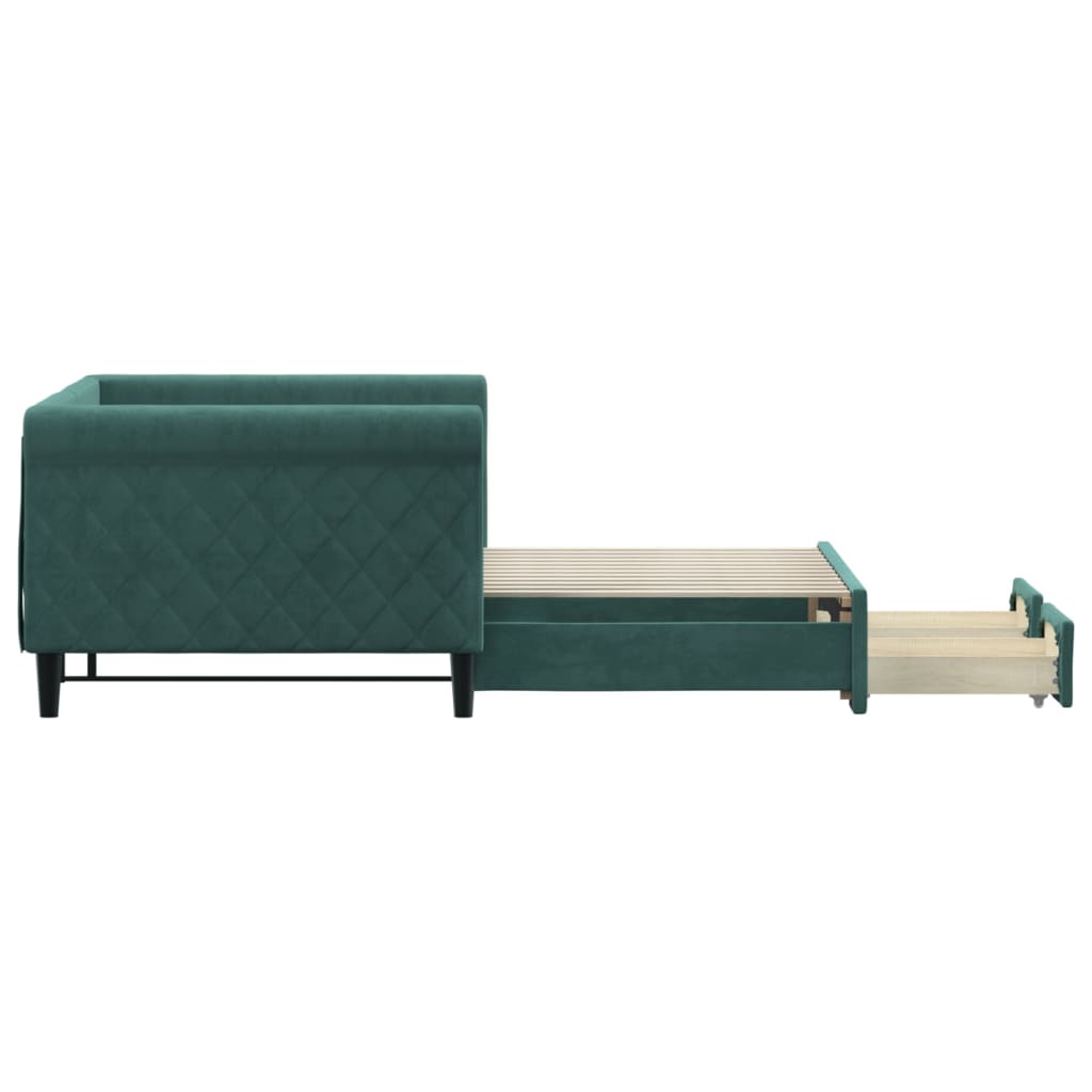 Divano Letto Estraibile Cassetti Verde Scuro 90x200cm Velluto 3197821