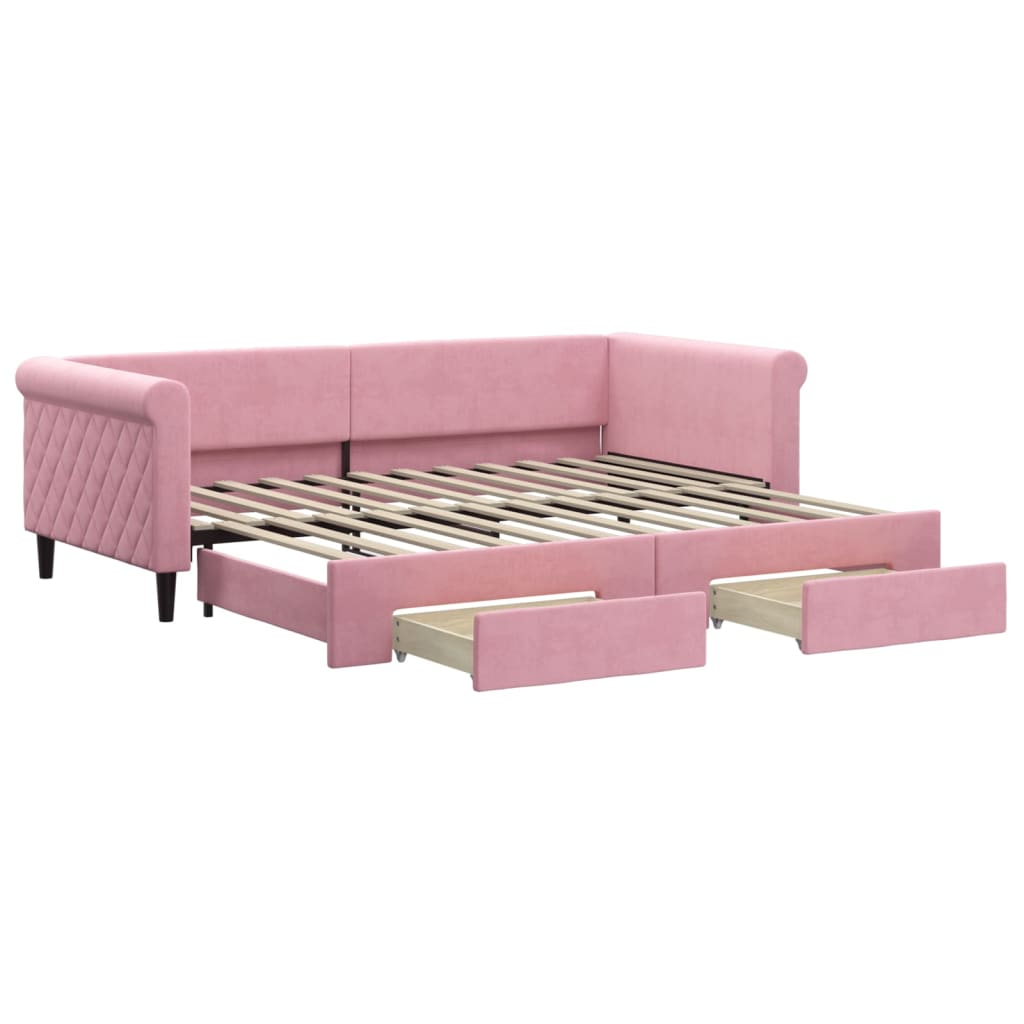 Divano Letto Estraibile con Cassetti Rosa 90x200 cm Velluto 3197822