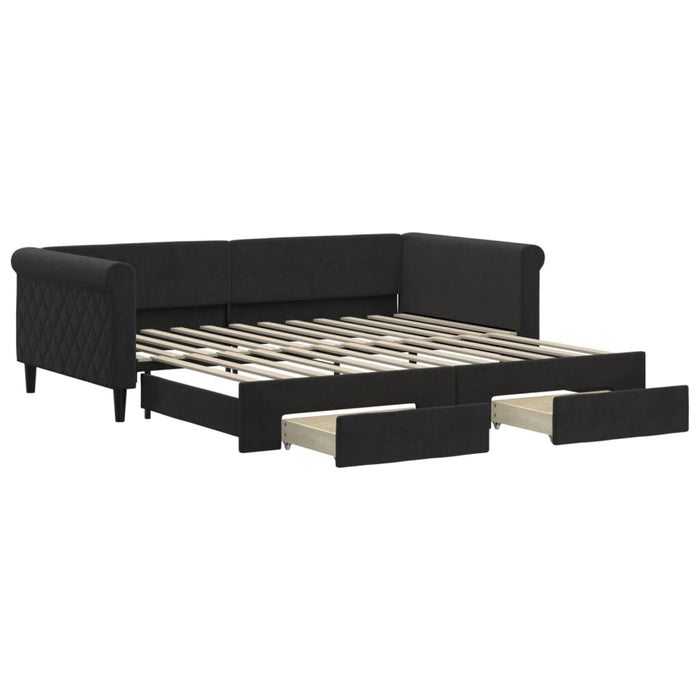 Divano Letto Estraibile con Cassetti Nero 100x200 cm in Vellutocod mxl 106642