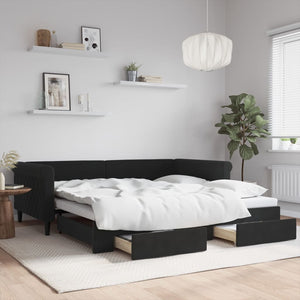 Divano Letto Estraibile con Cassetti Nero 100x200 cm in Vellutocod mxl 106642