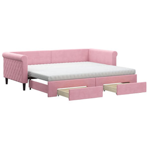 Divano Letto Estraibile con Cassetti Rosa 90x200 cm Velluto 3197846