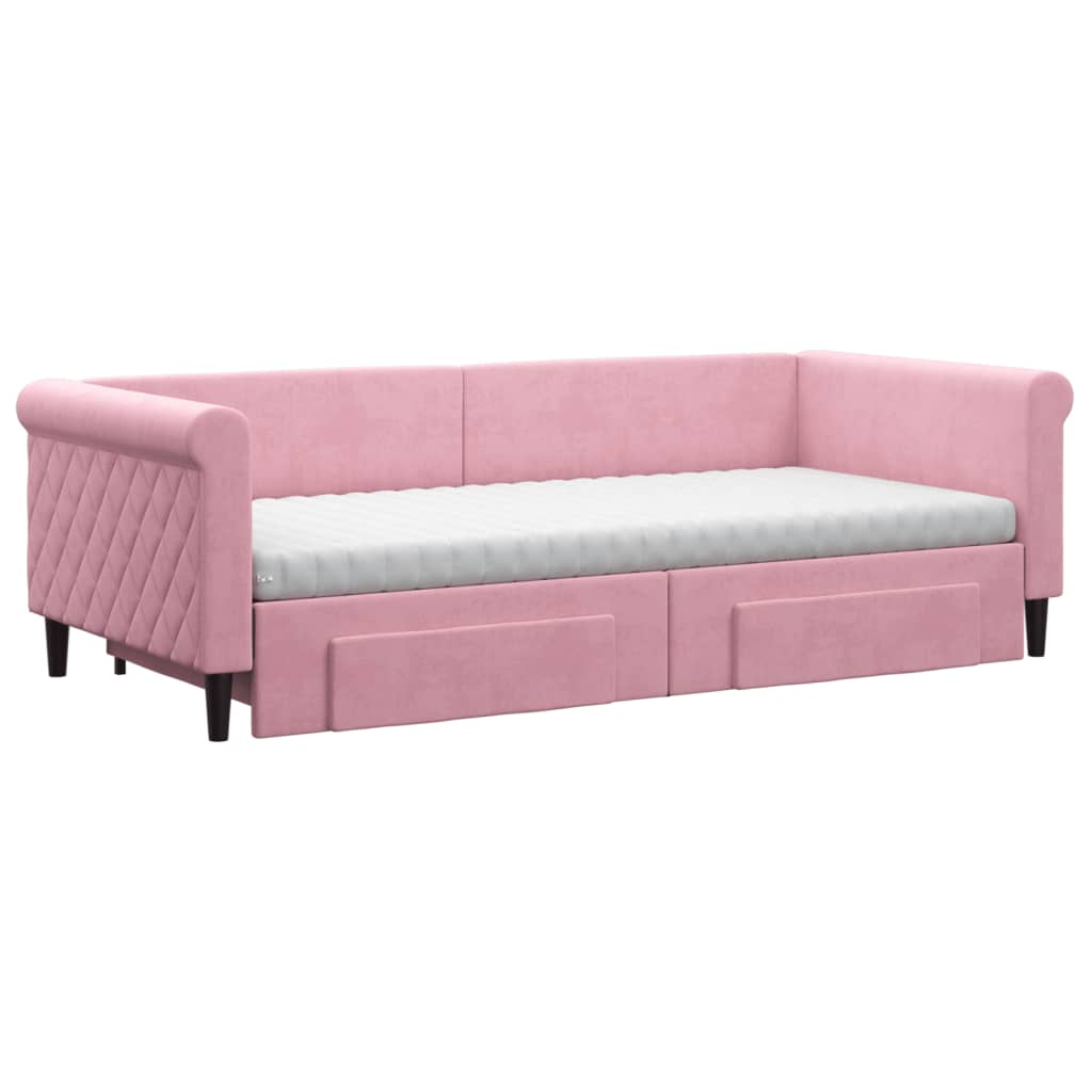 Divano Letto Estraibile con Cassetti Rosa 90x200 cm Velluto 3197846