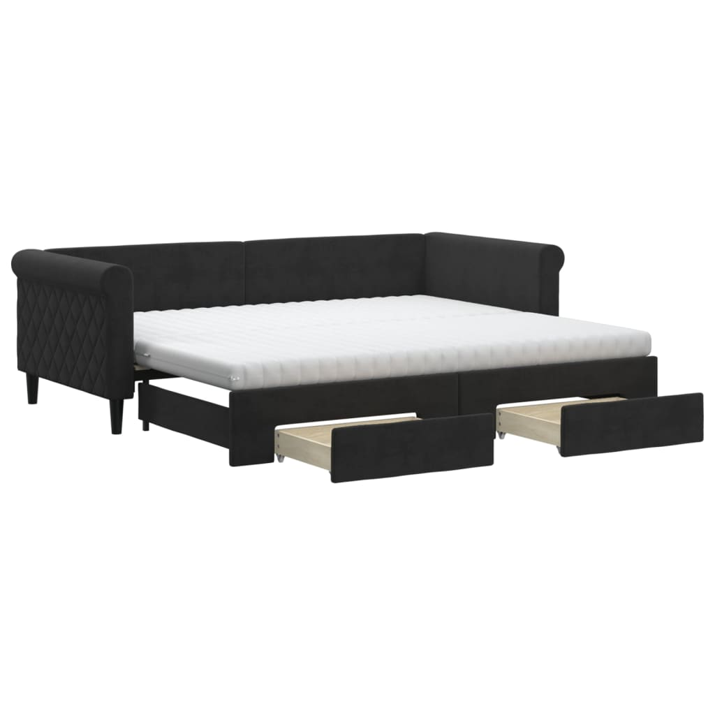 Divano Letto Estraibile con Cassetti Nero 90x200 cm in Velluto 3197847