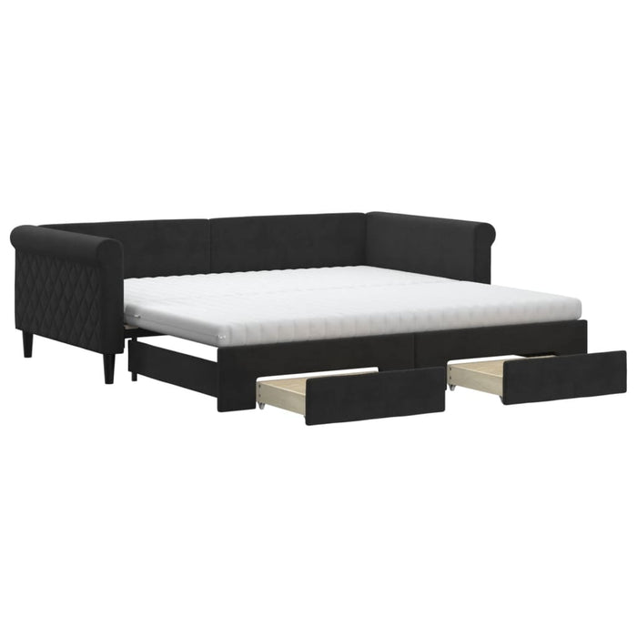 Divano Letto Estraibile con Cassetti Nero 100x200 cm in Vellutocod mxl 130687