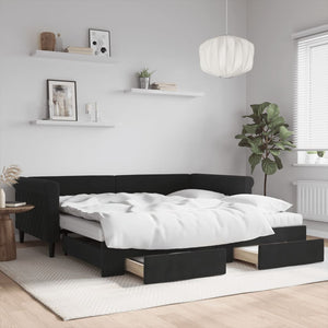 Divano Letto Estraibile con Cassetti Nero 100x200 cm in Vellutocod mxl 130687