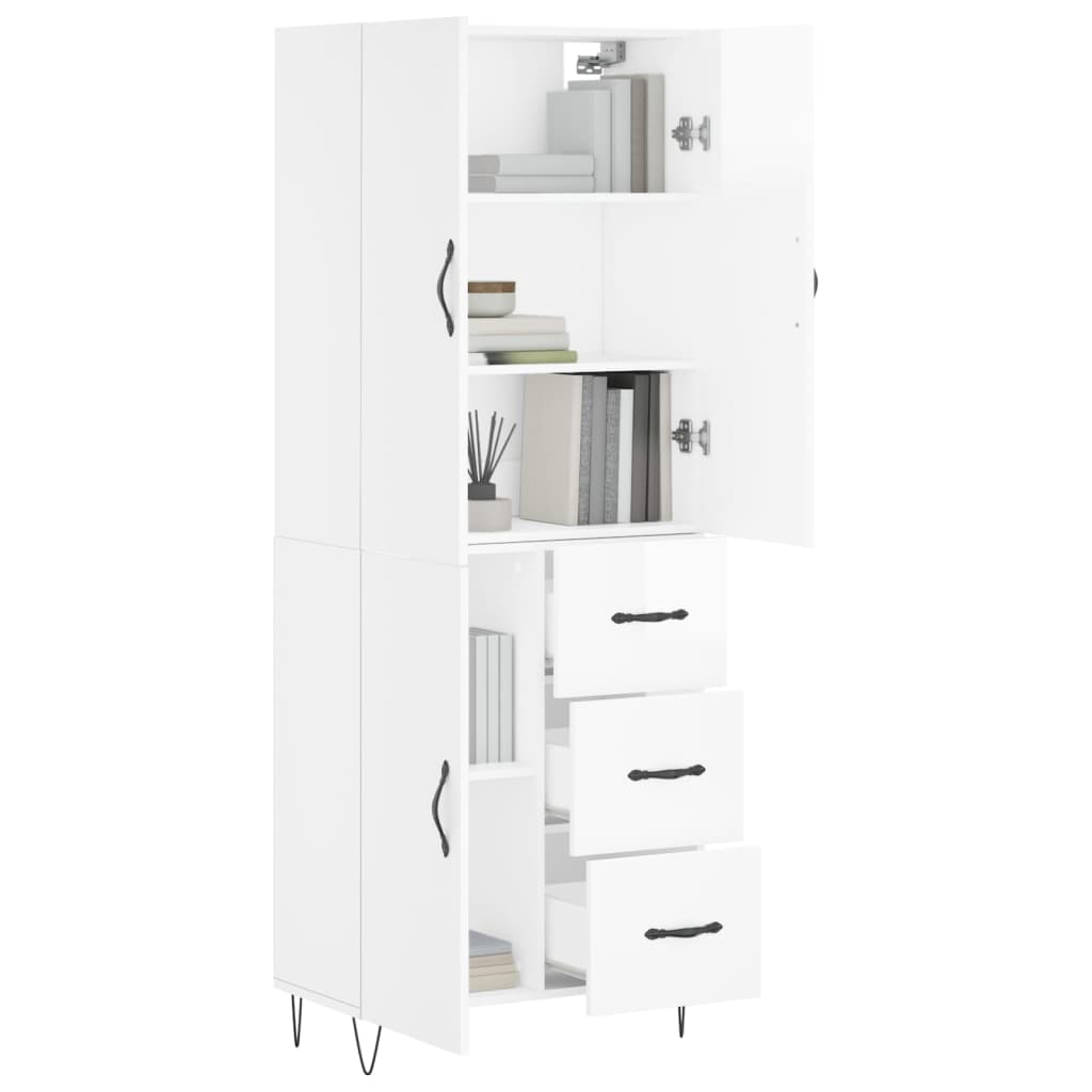 Credenza Bianco Lucido 69,5x34x180 cm in Legno Multistrato 3198091