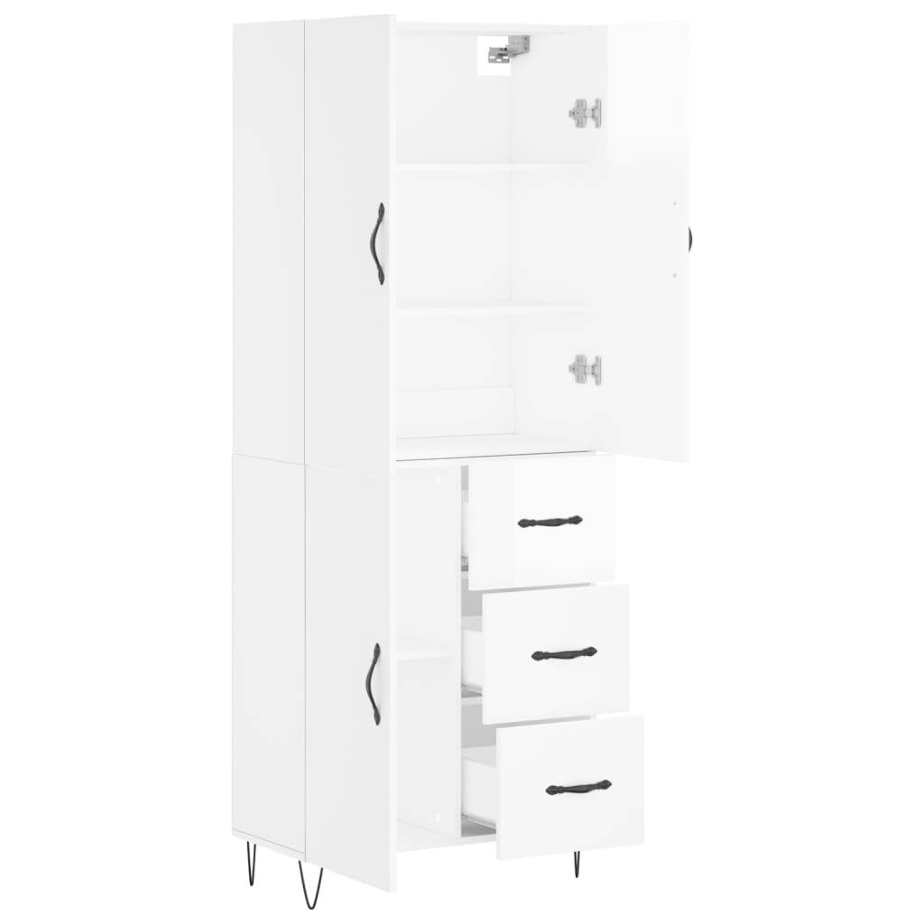 Credenza Bianco Lucido 69,5x34x180 cm in Legno Multistrato 3198091