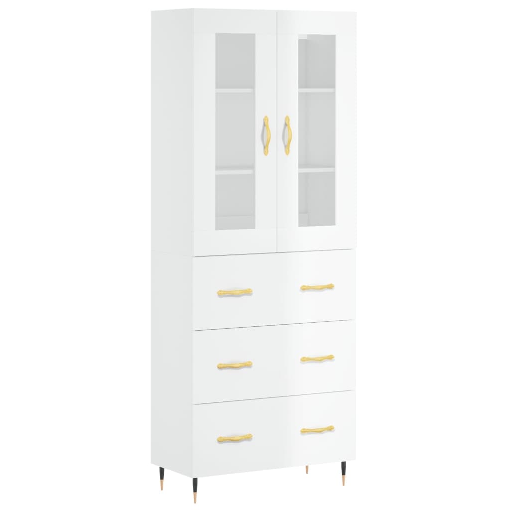 Credenza Bianco Lucido 69,5x34x180 cm in Legno Multistratocod mxl 125554