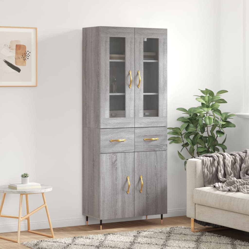 Credenza Grigio Sonoma 69,5x34x180 cm in Legno Multistrato 3198519