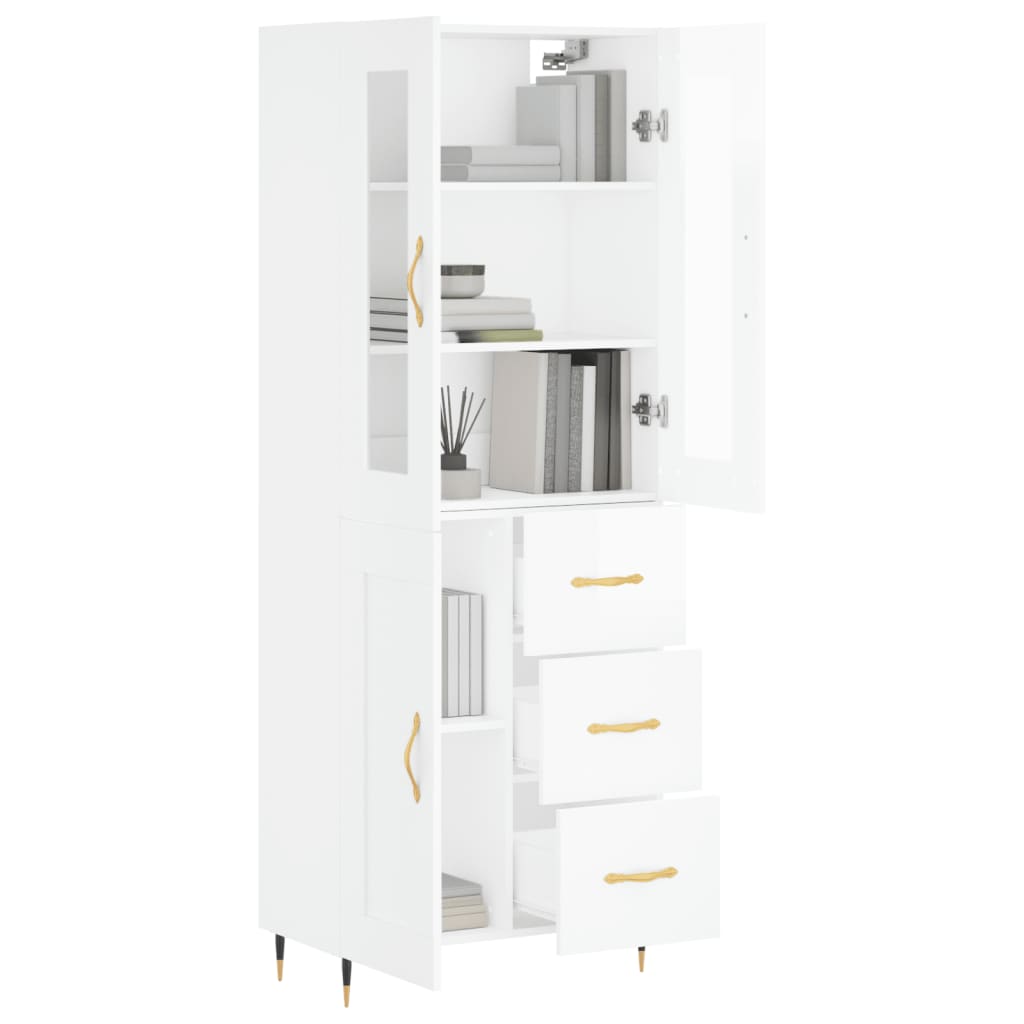 Credenza Bianco Lucido 69,5x34x180 cm in Legno Multistrato 3198643