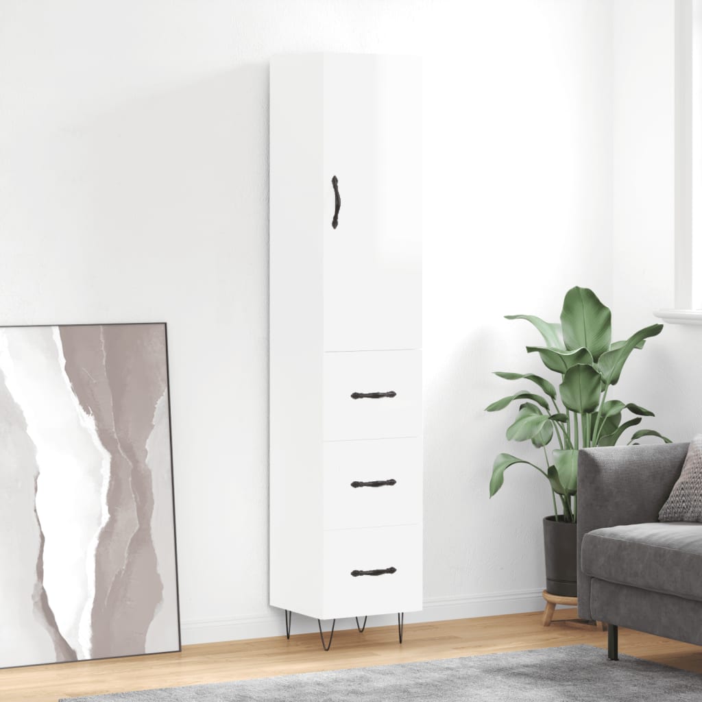 Credenza 34,5x34x180 cm in Legno Multistrato Bianco Lucidocod mxl 131528