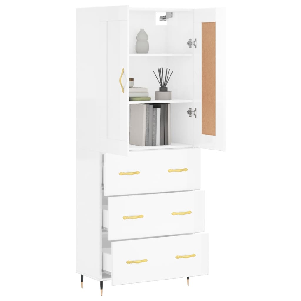 Credenza Bianco Lucido 69,5x34x180 cm in Legno Multistrato 3199731