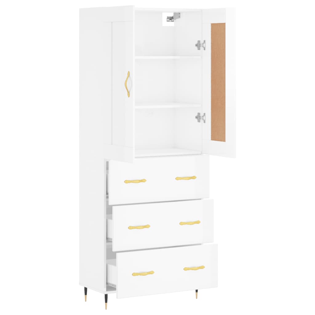 Credenza Bianco Lucido 69,5x34x180 cm in Legno Multistrato 3199731